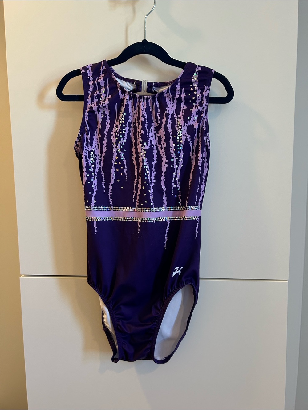 GK Purple Leotard with Pink Pattern and Sequin Accents - Size AM - Picture 1 of 8